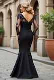 Black Mermaid V-Neck Appliqued Mother Of The Bride Dress
