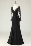 Elegant Black Mermaid V-Neck Mother Of The Bride Dress with Sequins
