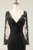 Elegant Black Mermaid V-Neck Mother Of The Bride Dress with Sequins