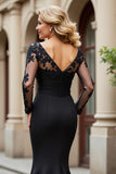 Black Mermaid V-Neck Appliqued Mother Of The Bride Dress