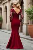 Black Mermaid V-Neck Appliqued Mother Of The Bride Dress