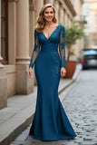 Black Mermaid V-Neck Appliqued Mother Of The Bride Dress