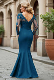 Black Mermaid V-Neck Appliqued Mother Of The Bride Dress