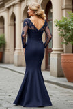 Black Mermaid V-Neck Appliqued Mother Of The Bride Dress