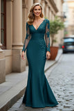 Black Mermaid V-Neck Appliqued Mother Of The Bride Dress