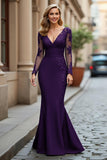 Black Mermaid V-Neck Appliqued Mother Of The Bride Dress