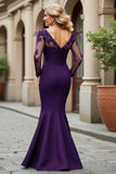 Black Mermaid V-Neck Appliqued Mother Of The Bride Dress