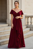 A-Line Burgundy Off The Shoulder Mother Of The Bride Dress