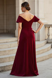 A-Line Burgundy Off The Shoulder Mother Of The Bride Dress