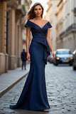 Beaded Mermaid Off The Shoulder Navy Mother Of The Bride Dress