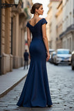 Beaded Mermaid Off The Shoulder Navy Mother Of The Bride Dress