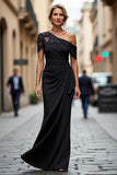 One Shoulder Black Mermaid Appliqued Mother Of The Bride Dress