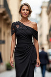 One Shoulder Black Mermaid Appliqued Mother Of The Bride Dress