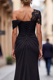 One Shoulder Black Mermaid Appliqued Mother Of The Bride Dress
