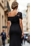 One Shoulder Black Mermaid Appliqued Mother Of The Bride Dress
