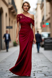 One Shoulder Black Mermaid Appliqued Mother Of The Bride Dress