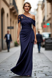 One Shoulder Black Mermaid Appliqued Mother Of The Bride Dress