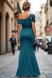 One Shoulder Black Mermaid Appliqued Mother Of The Bride Dress
