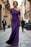 One Shoulder Black Mermaid Appliqued Mother Of The Bride Dress