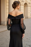Black Off The Shoulder Mother Of The Bride Dress with Long Sleeves