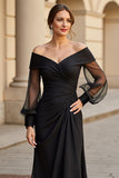 Black Off The Shoulder Mother Of The Bride Dress with Long Sleeves