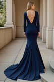 Elegant Mermaid Long Sleeve Navy Mother Of The Bride Dress