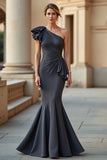 Grey Mermaid One Shoulder Mother Of The Bride Dress With Appliques