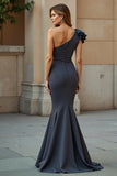 Grey Mermaid One Shoulder Mother Of The Bride Dress With Appliques