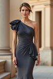 Grey Mermaid One Shoulder Mother Of The Bride Dress With Appliques