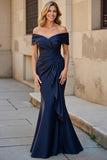 Mermaid Navy Off The Shoulder Mother Of The Bride Dress