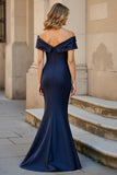 Mermaid Navy Off The Shoulder Mother Of The Bride Dress