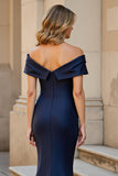 Mermaid Navy Off The Shoulder Mother Of The Bride Dress