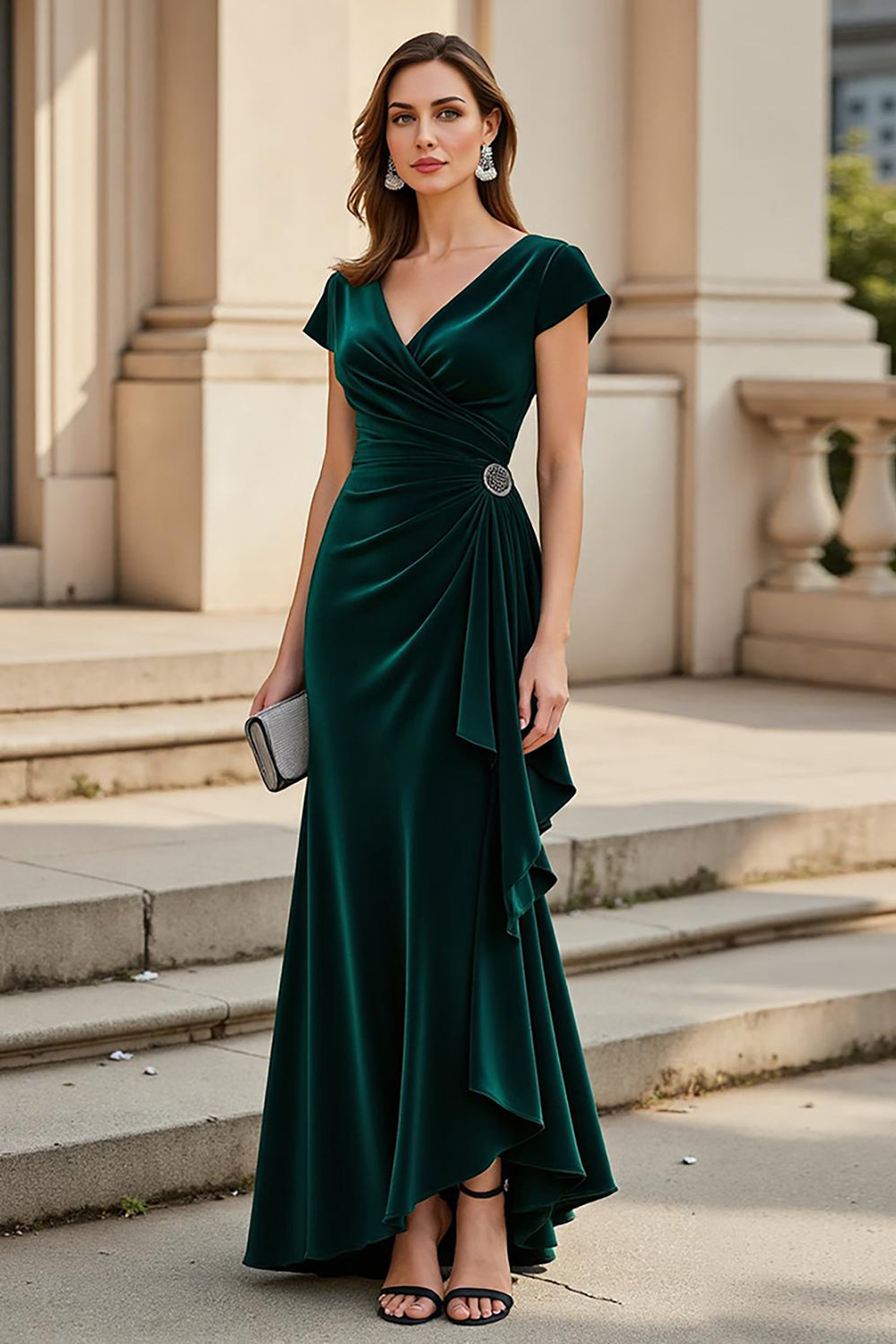 Berylove Women Green Mother Of The Bride Dress Ruched Mermaid V-Neck Long Formal Dress, Pine / US16 Berylove Women Green Mother Of The Bride Dress Ruched Mermaid V-Neck Long Formal Dress, Pine / US16