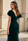 Pine Ruched Cap Sleeve V-Neck Mother Of The Bride Dress