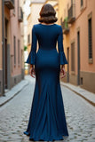 Mermaid Navy Mother Of The Bride Dress with Flare Sleeves