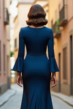 Mermaid Navy Mother Of The Bride Dress with Flare Sleeves
