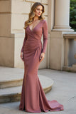 Vintage Mauve Mermaid Long Sleeve Mother Of The Bride Dress