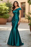 Green One Shoulder Satin Mermaid Mother Of The Bride Dress