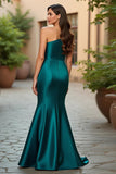 Green One Shoulder Satin Mermaid Mother Of The Bride Dress