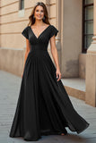 Black A-Line Ruched Mother Of The Bride Dress