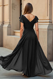 Black A-Line Ruched Mother Of The Bride Dress