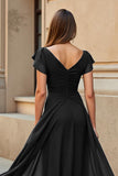 Black A-Line Ruched Mother Of The Bride Dress
