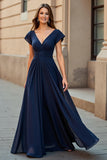 Black A-Line Ruched Mother Of The Bride Dress