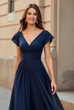 Black A-Line Ruched Mother Of The Bride Dress