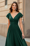 Black A-Line Ruched Mother Of The Bride Dress