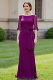 Purple Sheath Half Sleeve Mother Of The Bride Dress