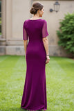 Purple Sheath Half Sleeve Mother Of The Bride Dress