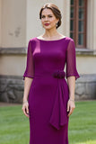 Purple Sheath Half Sleeve Mother Of The Bride Dress