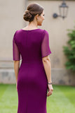 Purple Sheath Half Sleeve Mother Of The Bride Dress