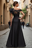 Black A-Line One Shoulder Appliqued Mother Of The Bride Dress